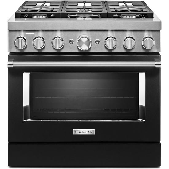 KitchenAid 36 Inch Freestanding Dual Fuel Smart Range with 6 Sealed Burners, 5.1 cu. ft. Capacity, Imperial Black - KFDC506JBK