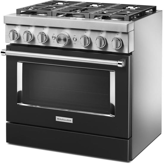 KitchenAid 36 Inch Freestanding Dual Fuel Smart Range with 6 Sealed Burners, 5.1 cu. ft. Capacity, Imperial Black - KFDC506JBK