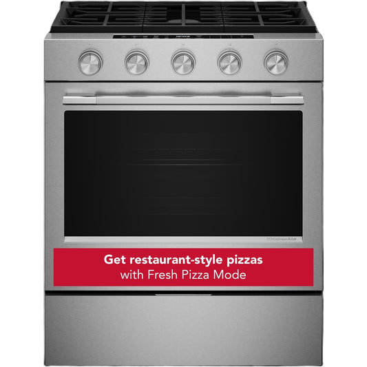KitchenAid 30 Inch Slide-In Smart Gas Range with 5 Sealed Burners, PrintShield Stainless Steel - KSGS530SPS