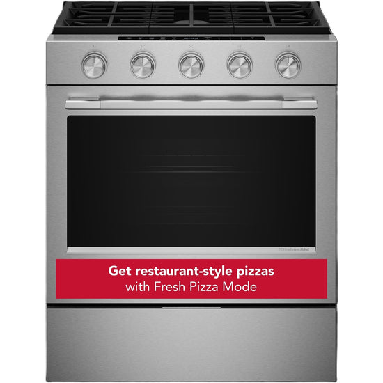 KitchenAid 30 Inch Slide-In Smart Gas Range with 5 Sealed Burners, PrintShield Stainless Steel - KSGS530SPS