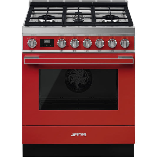 Smeg 30 Inch Portofino Full Gas Range, Red - CPF30UGGR (Ships in 7-10 days)