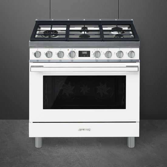 Smeg 36 Inch Dual Fuel Range, White - CPF36UGMWH (Ships in 7-10 days)