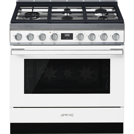 Smeg 36 Inch Dual Fuel Range, White - CPF36UGMWH (Ships in 7-10 days)