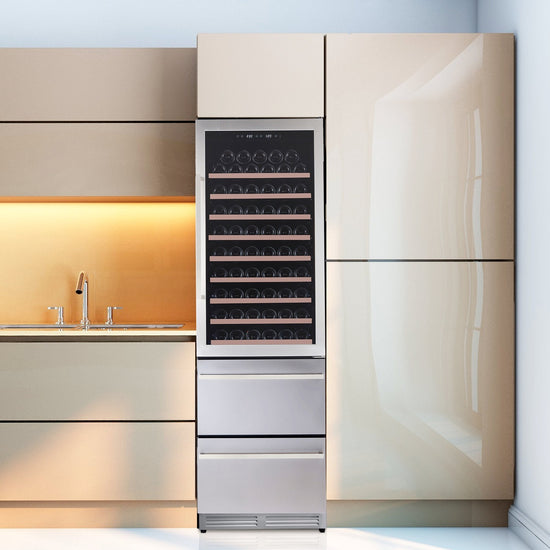 Avanti 108 Bottle ELITE Series Wine Cooler with 2 Drawer Beverage Center, Stainless Steel - WCDD108E3S