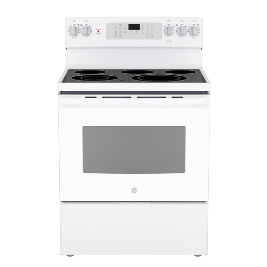 GE 30 Inch Freestanding Electric Range with True Convection and No-Preheat Air Fry, White - JCB840DVWW