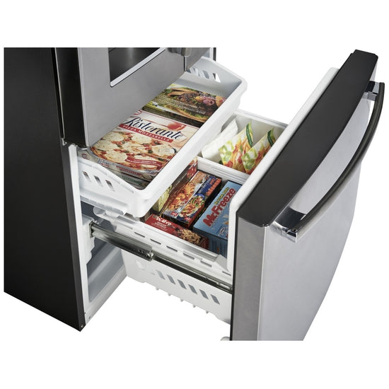 GE 33 Inch Counter-Depth French Door Refrigerator with 17.5 cu. ft. Capacity, Stainless Steel - PYE18HYRCFS