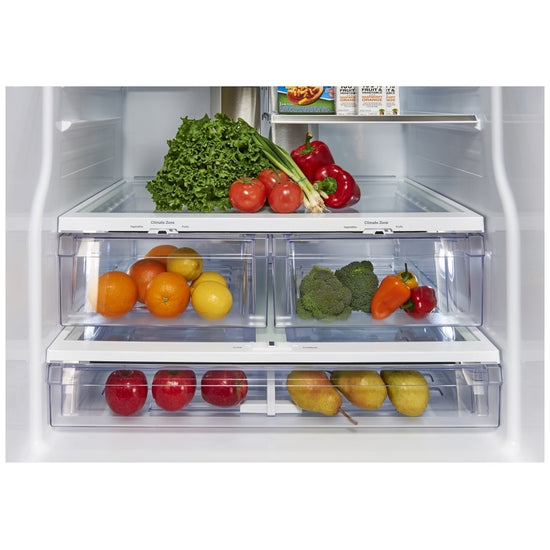 GE 33 Inch Counter-Depth French Door Refrigerator with 17.5 cu. ft. Capacity, Stainless Steel - PYE18HYRCFS