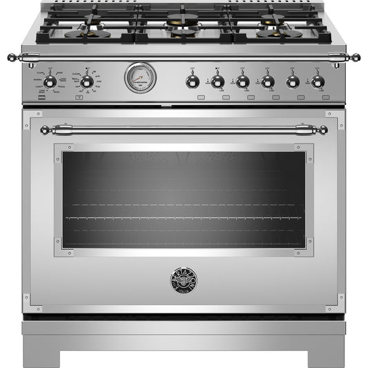 Bertazzoni 36 Inch Freestanding Gas Range with 6 Sealed Burners, Stainless Steel - HERT366GASXT