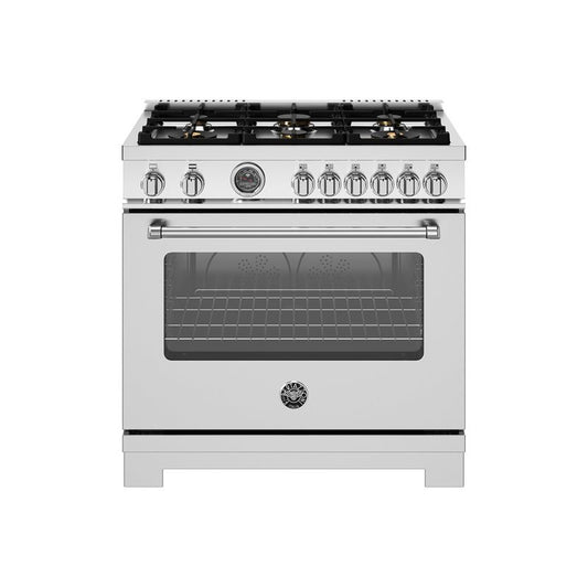 Bertazzoni 36 Inch All Gas Range with 6 Brass Burners and Cast Iron Griddle - MAS366BCFGMXTLP