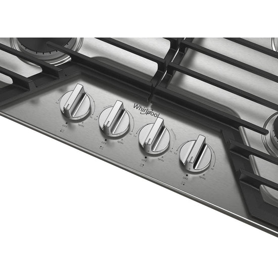 Whirlpool 30-Inch Gas Cooktop with EZ-2-Lift Hinged Cast-Iron Grates - WCGK5030PS