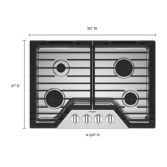 Whirlpool 30-Inch Gas Cooktop with EZ-2-Lift Hinged Cast-Iron Grates - WCGK5030PS