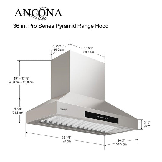 Ancona 36 Inch Wall-Mounted Pyramid Range Hood, Stainless Steel - PYRAMID 36