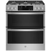 GE 30 Inch Slide-In Double Oven Gas Range with 6.7 Cu. Ft. Capacity, Fingerprint Resistant Stainless Steel - PCGS960YPFS