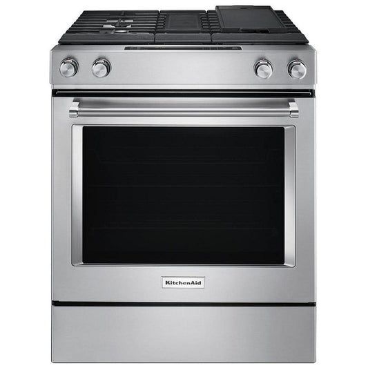 KitchenAid 30 Inch Slide-In Dual Fuel Range with Built-In Downdraft - KSDG950ESS