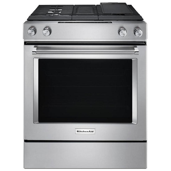 KitchenAid 30 Inch Slide-In Dual Fuel Range with Built-In Downdraft - KSDG950ESS