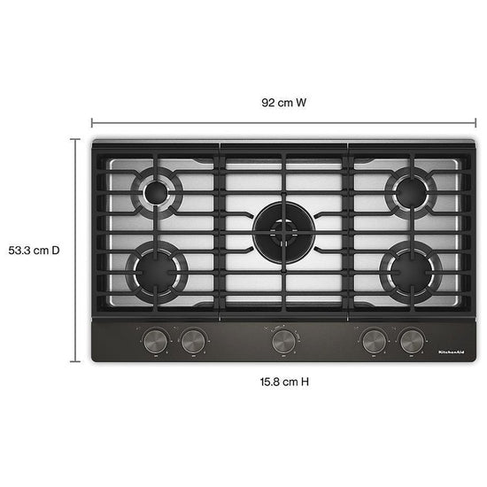 KitchenAid 36 Inch 5-Burner Gas Cooktop, Black Ore - KCGK536SBE