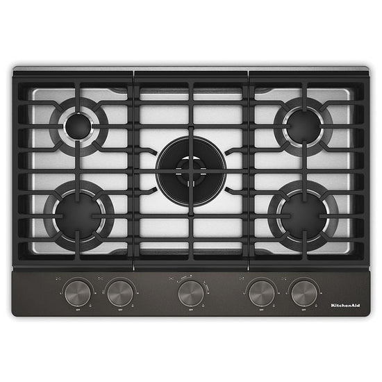 KitchenAid 30 Inch Gas Cooktop with 5 Burners, Black Ore - KCGK730SBE