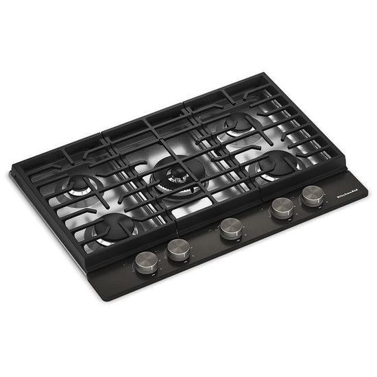 KitchenAid 30 Inch Gas Cooktop with 5 Burners, Black Ore - KCGK730SBE