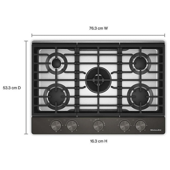 KitchenAid 30 Inch Gas Cooktop with 5 Burners, Black Ore - KCGK730SBE