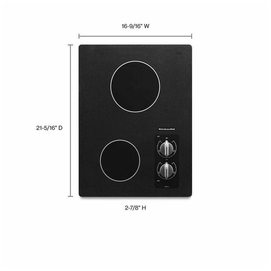 KitchenAid 15 Inch 2-Element Electric Cooktop, Black - KECC056RBL