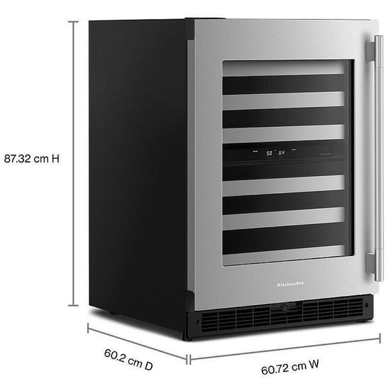 KitchenAid 24 Inch Undercounter Wine Cellar with 46-Bottle Dual-Zone Capacity - KUWL324SSB