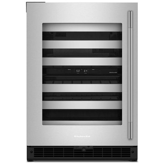 KitchenAid 24 Inch Undercounter Wine Cellar with 46-Bottle Dual-Zone Capacity - KUWL324SSB