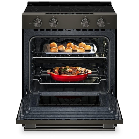 KitchenAid 30 Inch Slide-In Electric Range with 5.3 cu. ft. Capacity, Black Ore - YKSES530SBE