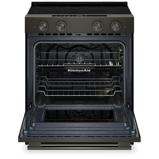 KitchenAid 30 Inch Slide-In Electric Range with 5.3 cu. ft. Capacity, Black Ore - YKSES530SBE