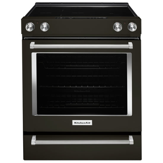KitchenAid 30 Inch Slide-In Electric Range with 6.4 cu. ft. Capacity, Black Stainless Steel - YKSEG700EBS