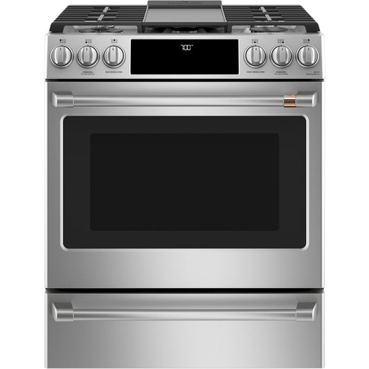 Café 30 Inch Smart Slide-In Front Control Gas Range with Convection Oven - CCGS700P2MS1