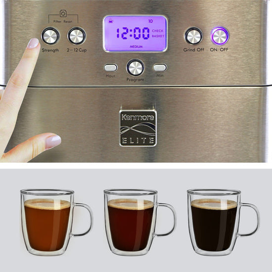Kenmore Elite Grind and Brew Coffee Maker with Burr Grinder, 12 Cup - KKECMGBSS