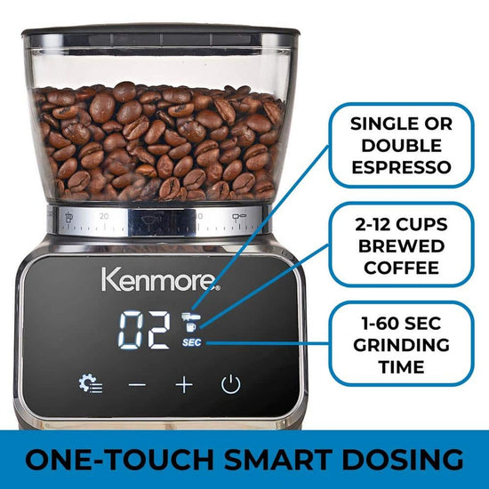 Kenmore 6 oz Stainless Steel Conical Burr Grinder with LED Display - KKCBGDB
