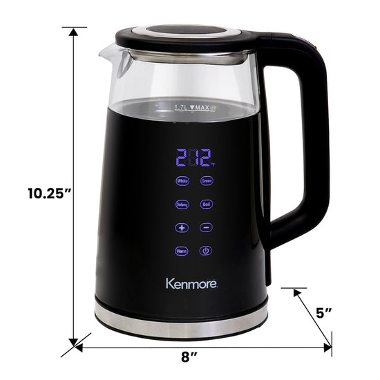 Kenmore 1.7L Double-Walled Glass Electric Kettle with Digital Temperature Control, Black - KKTKDB 1.7 L