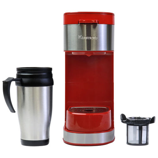 Kenmore Single-Serve Coffee Maker with Stainless Steel Travel Mug, Red - KKCMKCM-R