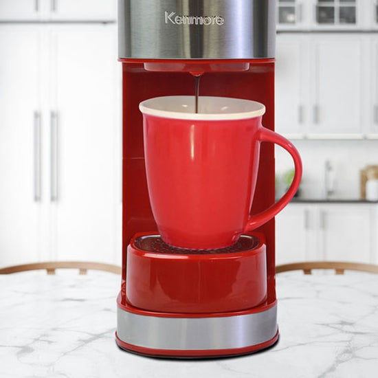 Kenmore Single-Serve Coffee Maker with Stainless Steel Travel Mug, Red - KKCMKCM-R