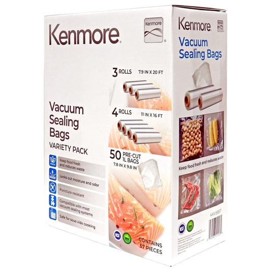 Kenmore Vacuum Sealer Bag & Roll Variety Pack (57 Pc) - KKVSB57