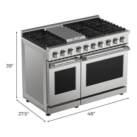 Kenmore Pro 48 Inch Dual Oven Gas Range with True Convection and Air Fry - KKPROGRFC48X7.6-AFC