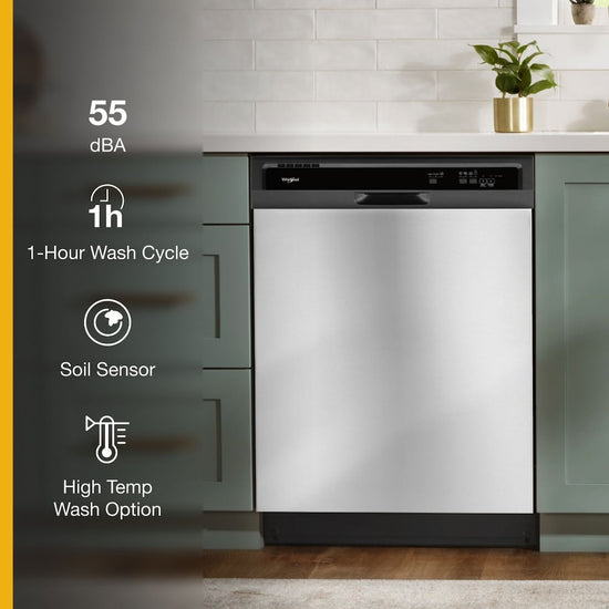 Whirlpool Heavy-Duty Dishwasher with 1-Hour Wash Cycle - WDF330PAHS