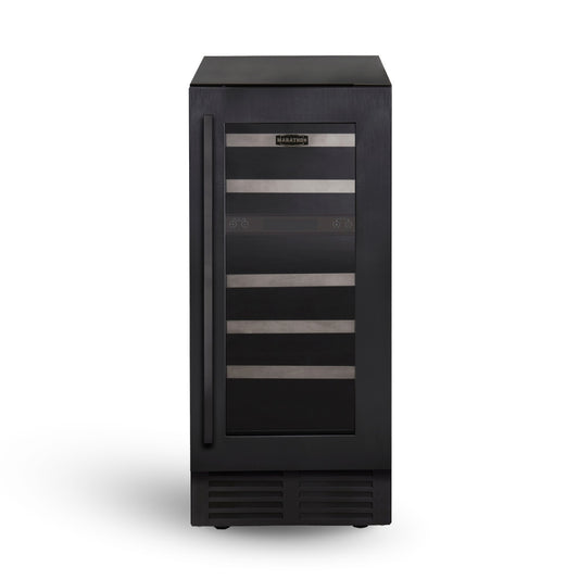 Marathon 15 Inch Dual Zone Wine Cooler, Black Steel - MWC28-DBLS