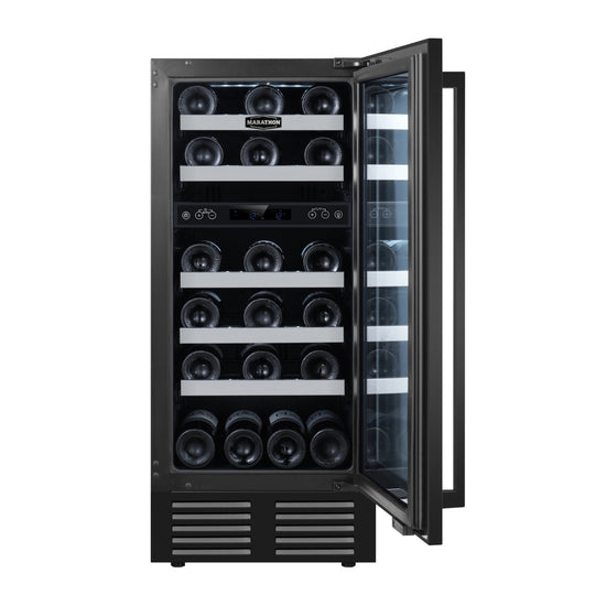 Marathon 15 Inch Dual Zone Wine Cooler, Black Steel - MWC28-DBLS