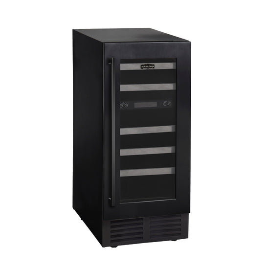 Marathon 15 Inch Dual Zone Wine Cooler, Black Steel - MWC28-DBLS