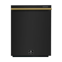 Forno Espresso 24 Inch Built-In Dishwasher in Black with Antique Brass Handles - FDWBI8067-24BLK