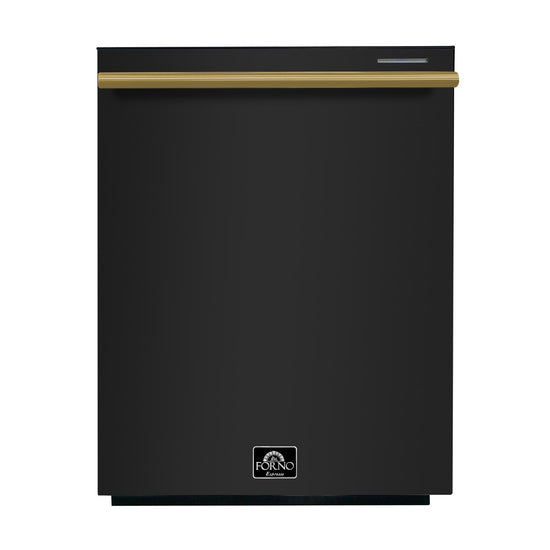 Forno Espresso 24 Inch Built-In Dishwasher in Black with Antique Brass Handles - FDWBI8067-24BLK
