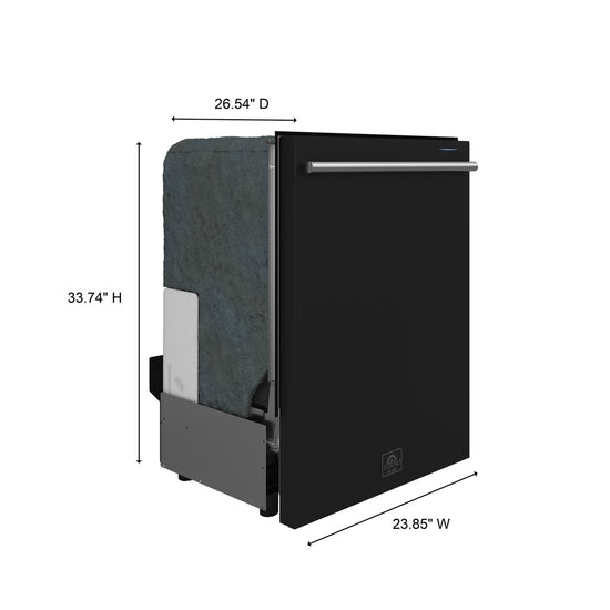 Forno Espresso 24 Inch Built-In Dishwasher in Black with Antique Brass Handles - FDWBI8067-24BLK