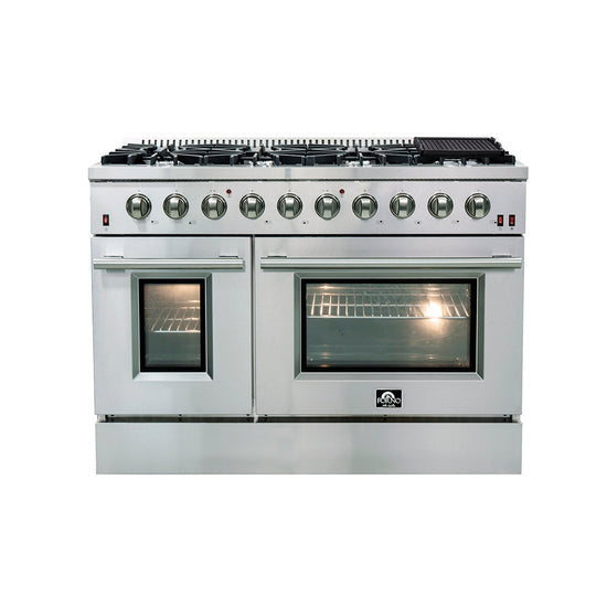 Forno Galiano 48-Inch Freestanding Gas Range with 8 Burners and Double Ovens - FFSGS6244-48