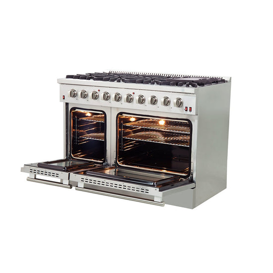 Forno Galiano 48-Inch Freestanding Gas Range with 8 Burners and Double Ovens - FFSGS6244-48