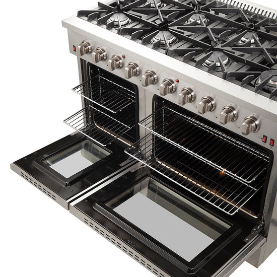 Forno Galiano 48-Inch Freestanding Gas Range with 8 Burners and Double Ovens - FFSGS6244-48