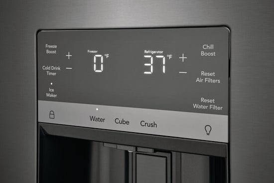 Frigidaire 36 Inch French Door Refrigerator with 27.8 cu. ft. Capacity, Black Stainless Steel - GRFS2853AD