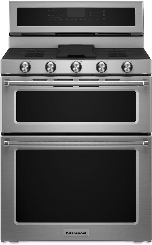 KitchenAid 30 Inch Freestanding Double Oven Gas Range with True Convection - KFGD500ESS