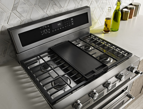 KitchenAid 30 Inch Freestanding Double Oven Gas Range with True Convection - KFGD500ESS